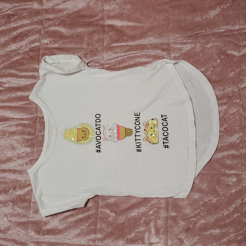 Kids Graphic Tee with Fun Sequined Cat Designs M 7/6